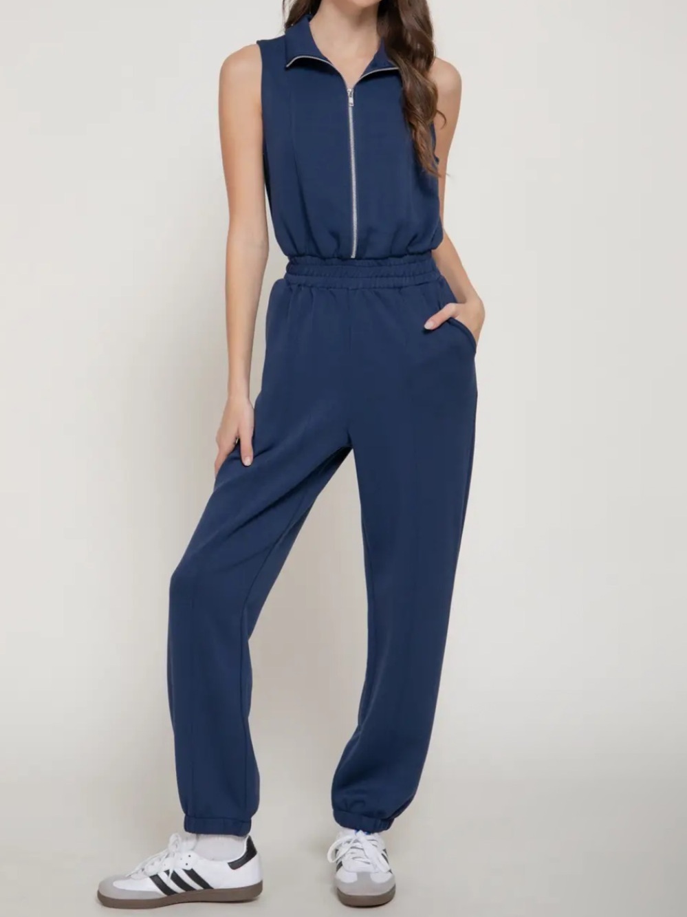 Active Basic Navy Modal Scuba Zip-Front Sleeveless Jumpsuit NWT